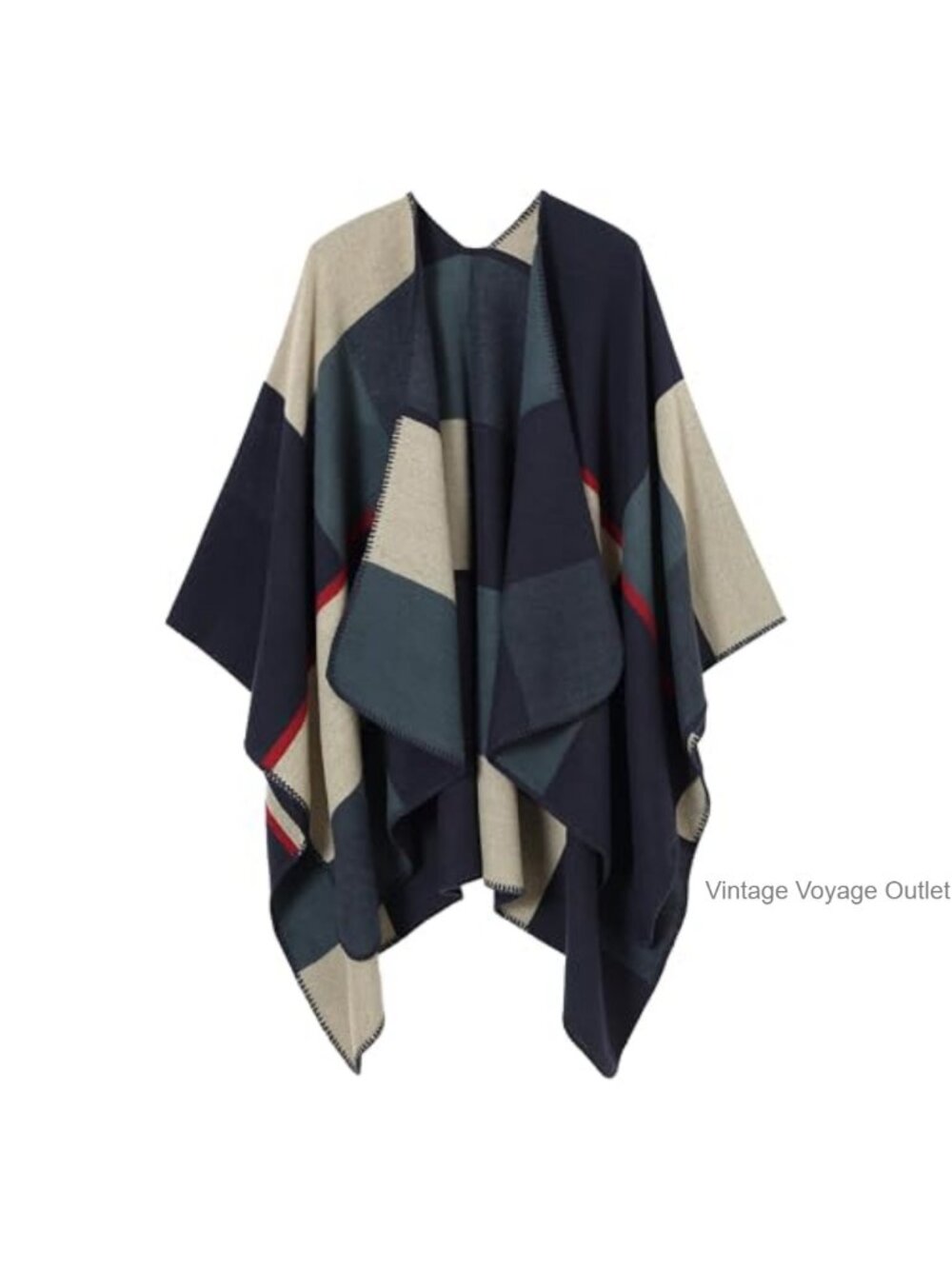 Plaid Shawl Wrap Poncho Open Front Acrylic Cardigan Scarf